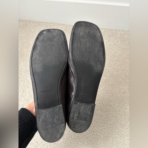 Massimo Dutti Dark Brown Leather Mary Jane Flats Square Toe Minimalist Shoe - Picture 10 of 11